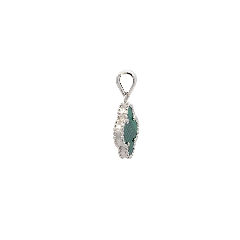 925 Sterling Silver Pendant Flower Clover Green Synthetic Malachite - Picture 5 of 5